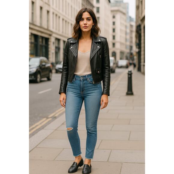 Rag & Bone Cate Mid-Rise Skinny Jeans Size 23 Distressed Blue Wash Ankle Raw Hem - Picture 1 of 16